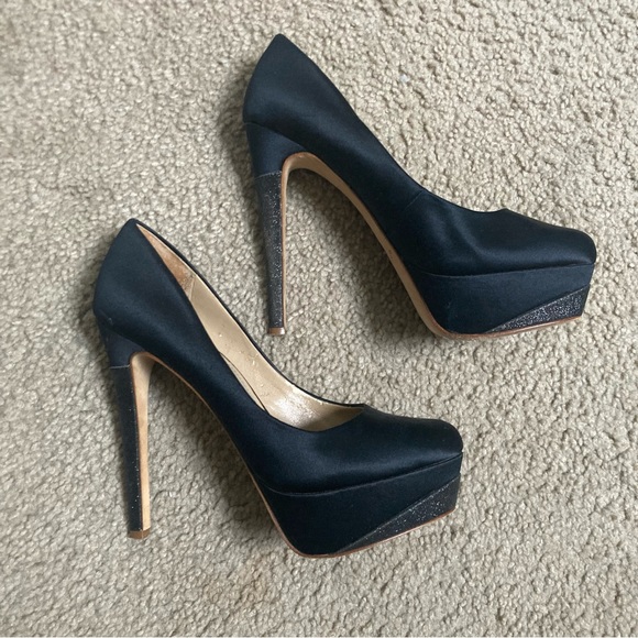 David Tutera Black GRAND Platform Glitter Heels Pumps - Picture 5 of 13